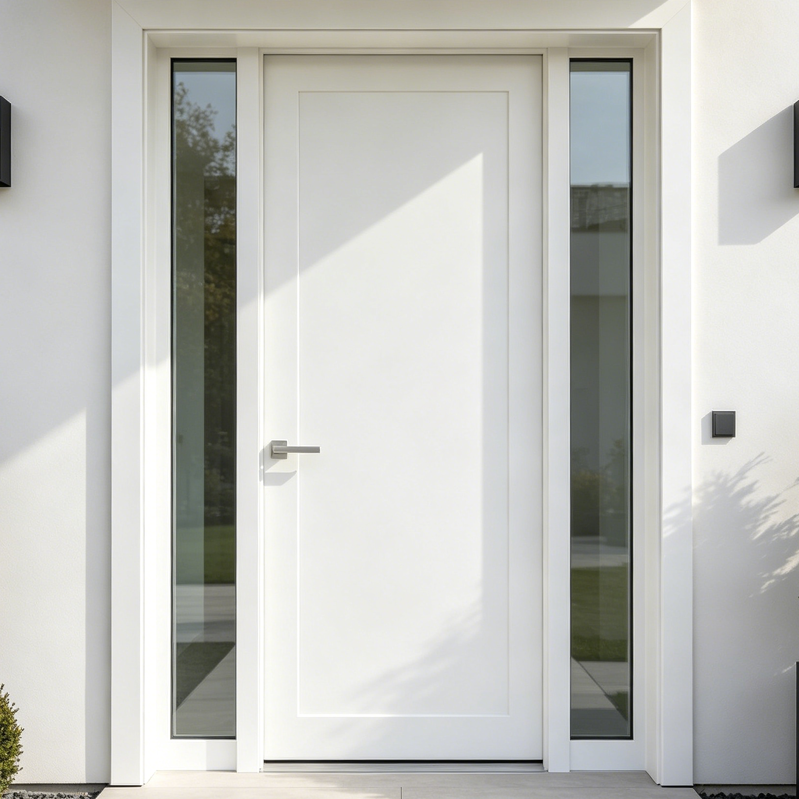 Modern Minimalist White Solid Wood Front Door Exterior Entry Door Weather-Resistant & Anti-Warping Finished Surface